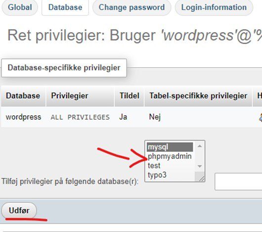 Database privilegier myslq WordPress